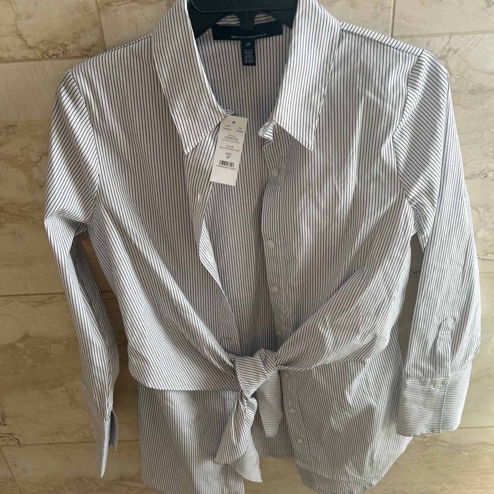 NWT White House Black Market Black and White Striped Blouse size 4P